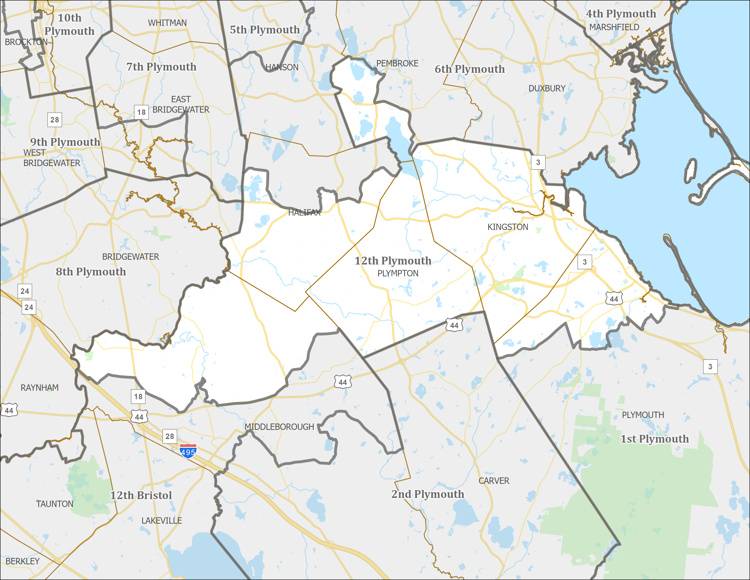 Map of the 12th Plymouth District in Massachusetts, including Halifax, Kingston, Plympton, and parts of Plymouth, Pembroke, and Middleboro